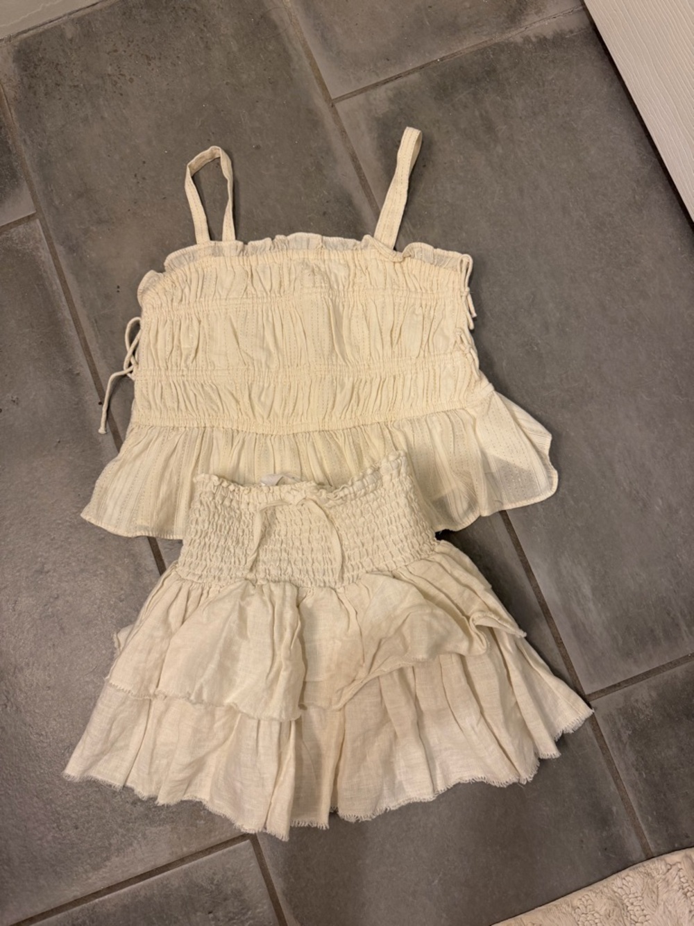 Zara Kids Cream Smocked Tank & Tiered Skirt Set